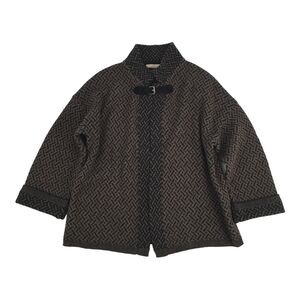 Chiaramente Open Front Weave Pattern Cape Cardigan Sweater Small Black Brown